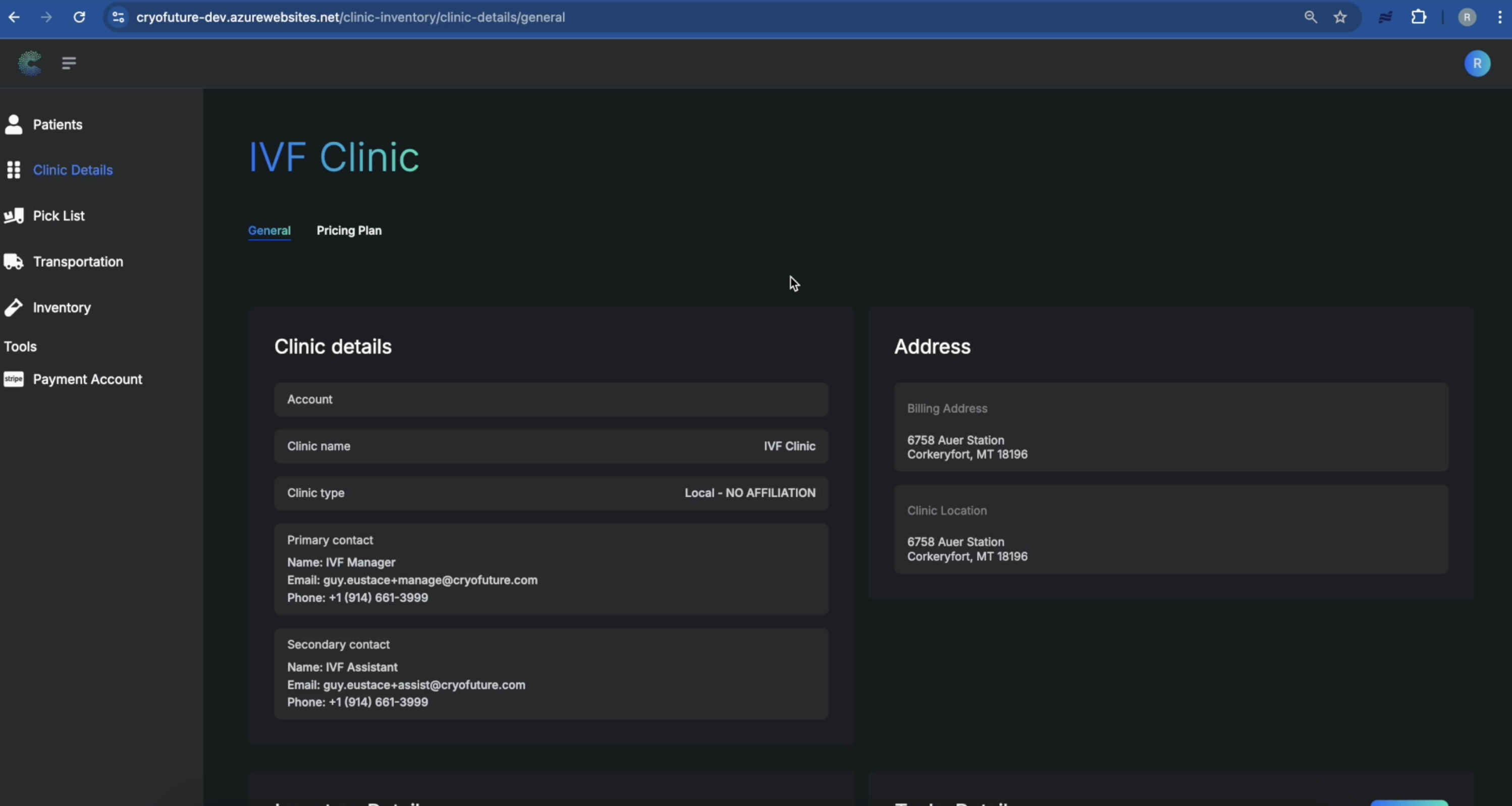 Clinic Details Navigation